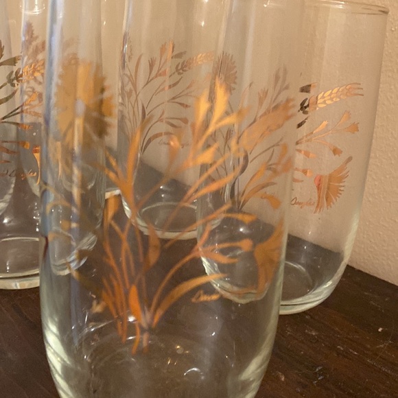 Set of 6 David Douglas glasses Gold floral wheat MCM Atomic Hollywood Regency - Picture 2 of 4